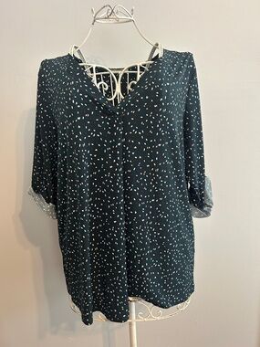 Beacon Teal Dark Green Speckled V-Neck Blouse